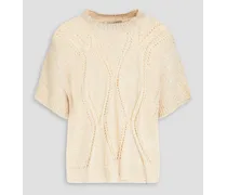 Sequin-embellished crochet-knit sweater - White