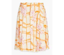 Pleated printed ramie midi skirt - Yellow