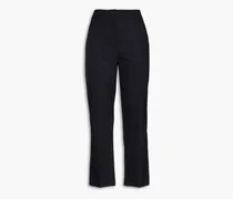 Cropped embellished pinstriped wool-blend straight-leg pants - Blue