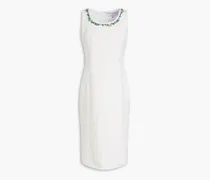 Embroidered linen-blend canvas dress - White