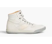 Polacco suede, mesh and leather high-top sneakers - White