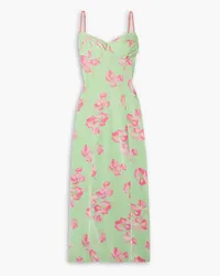 LoveShackFancy Sima floral-print velvet midi dress - Green Green