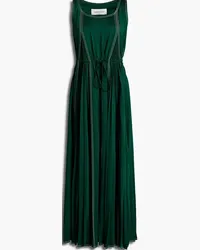 Valentino Garavani Topstitched pleated satin-crepe maxi dress - Green Green