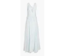 Lace-trimmed plissé silk-blend chiffon gown - Blue