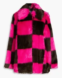 STAND Nani checked faux fur coat - Pink Pink