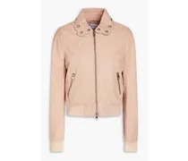 Eyelet-embellished leather jacket - Pink