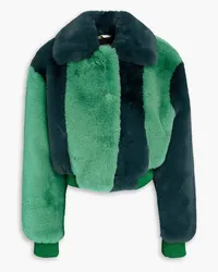 ROTATE Birger Christensen Cropped two-tone faux fur coat - Green Green