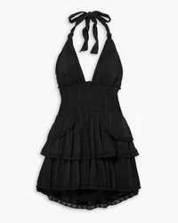 LoveShackFancy Deanna shirred ruffled cotton halterneck mini dress - Black Black