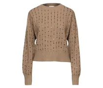 Sequin-embellished ribbed cashmere sweater - Brown