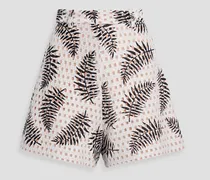 Printed cotton-macramé shorts - White