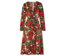 Floral-print stretch-silk chiffon wrap dress - Red