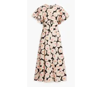 Romilly floral-print stretch cotton-poplin midi dress - Orange