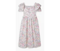 Ruffle-trimmed floral-print cotton-poplin midi dress - Pink