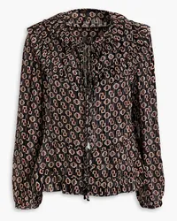 Maje Tie-front metallic printed crepe de chine blouse - Black Black