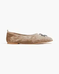 Tory Burch Embellished velvet ballet flats - Neutral Neutral