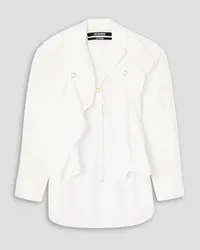 Jacquemus Amaro cropped draped cotton-blend poplin shirt - White White