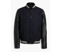 Varsity leather-paneled wool-blend felt jacket - Blue
