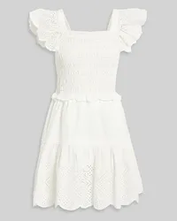 Sea Vivienne ruffled shirred broderie anglaise cotton mini dress - White White