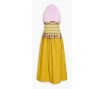 Tory Burch Color-block checked cotton-poplin halterneck midi dress - Yellow Yellow