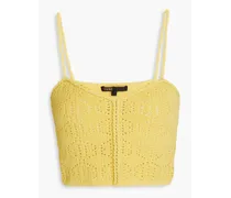 Cropped pointelle-knit cotton-blend top - Yellow