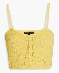 Maje Cropped pointelle-knit cotton-blend top - Yellow Yellow