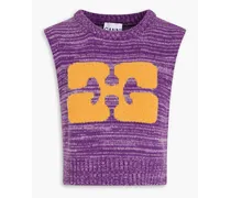 Cropped intarsia-knit vest - Purple