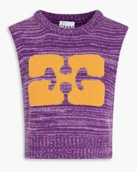 Ganni Cropped intarsia-knit vest - Purple Purple