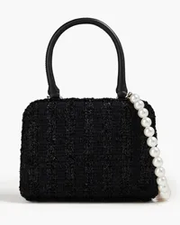 Simone Rocha Faux pearl-embellished tinsel and tweed tote - Black Black