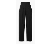 Pleated cotton-blend straight-leg pants - Black