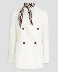 Brunello Cucinelli Double-breasted bead-embellished linen-blend twill blazer - White White