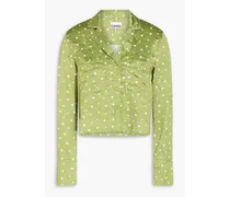 Cropped polka-dot satin shirt - Green