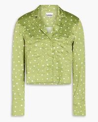 Ganni Cropped polka-dot satin shirt - Green Green