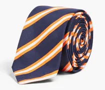 Striped silk and cotton-blend faille tie - Blue