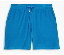 Cotton, Lyocell and linen-blend terry drawstring shorts - Blue