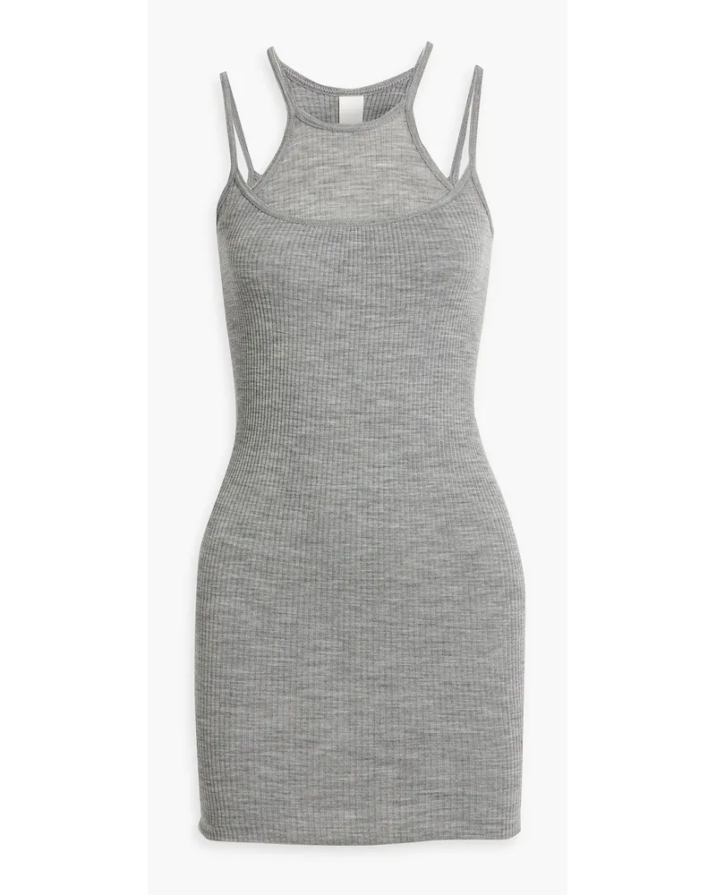 Dion Lee Layered ribbed wool and silk-blend jersey mini dress - Gray Gray