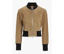 Leidon cropped suede bomber jacket - Neutral