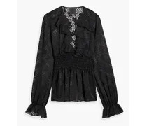 Ruffled fil coupé chiffon blouse - Black