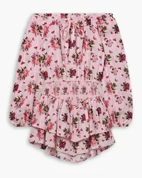 LoveShackFancy Netra off-the-shoulder ruffled floral-print cotton-voile mini dress - Pink Pink