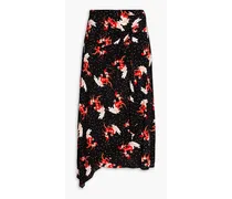 Brighton wrap-effect embellished printed crepe midi skirt - Black