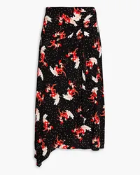 Diane von Furstenberg Brighton wrap-effect embellished printed crepe midi skirt - Black Black