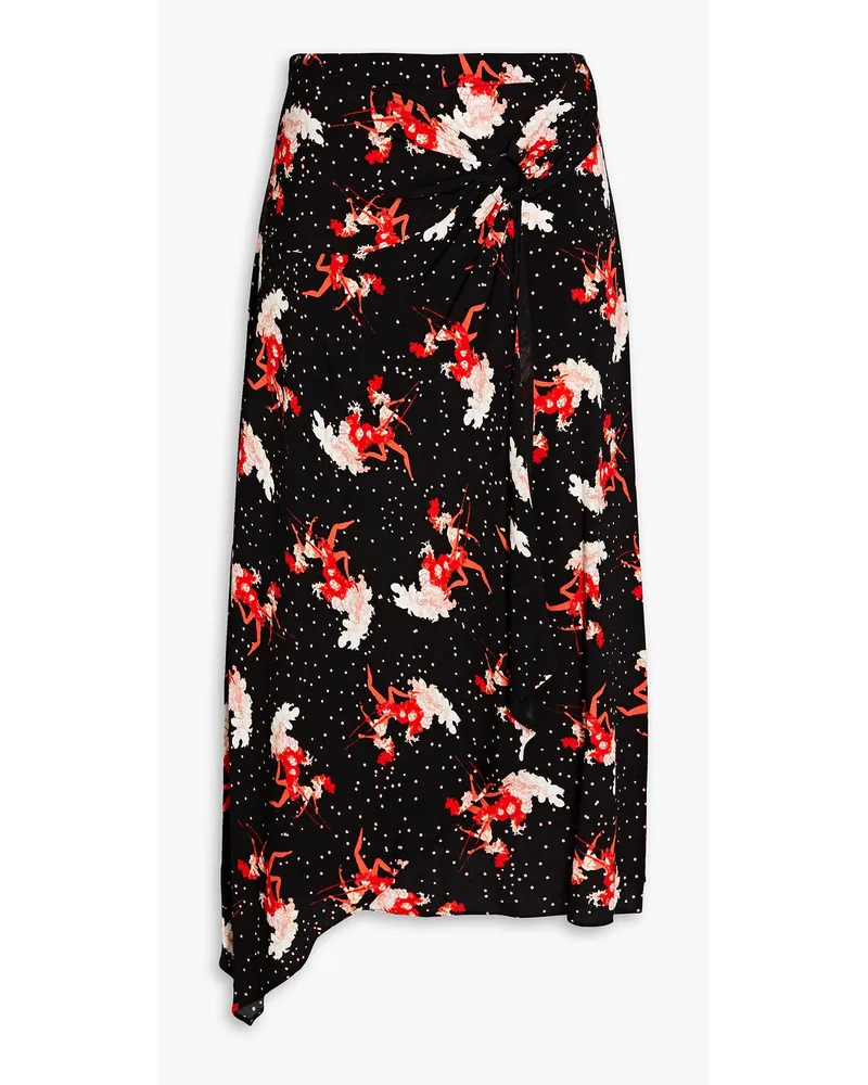 Diane von Furstenberg Brighton wrap-effect embellished printed crepe midi skirt - Black Black