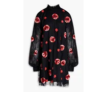 Esha floral-appliquéd Chantilly lace mini dress - Black