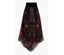 Embellished printed silk-crepon maxi skirt - Black