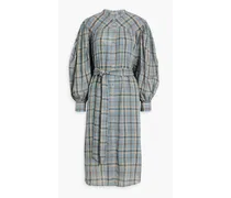 Fayette gathered checked cotton-voile dress - Blue