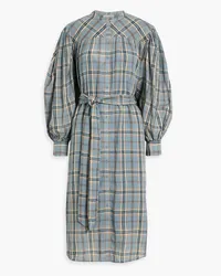 Ulla Johnson Fayette gathered checked cotton-voile dress - Blue Blue