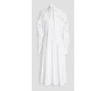 Ruffled pleated cotton-blend poplin midi shirt dress - White