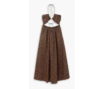Cutout floral-print cotton-poplin maxi dress - Brown
