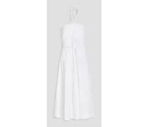 Veronica Beard Tucker ruched stretch-cotton poplin halterneck midi dress - White White