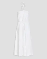 Veronica Beard Tucker ruched stretch-cotton poplin halterneck midi dress - White White