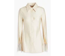 Crystal-embellished satin-jersey shirt - White